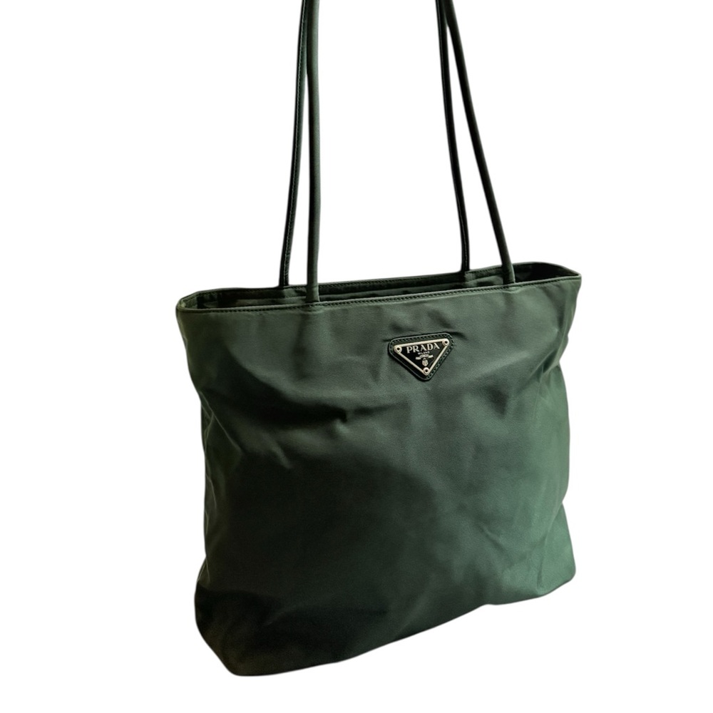 Vintage Prada Green Nylon Tote Bag with Minimalist Design